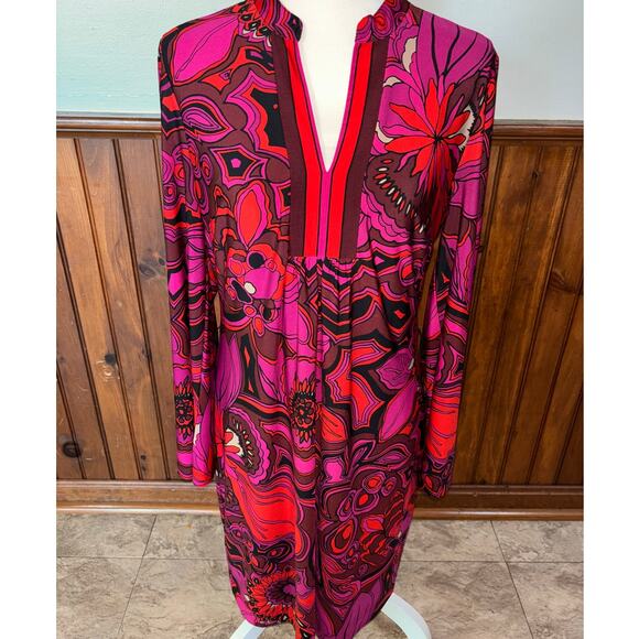 Trina Turk Dresses & Skirts - Womens Trina Turk Joni Floral Print Pink Orange Red Long Sleeve Shift Dress M
